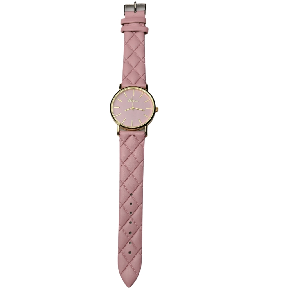 Pink Quilt Pattern Geneva Watch